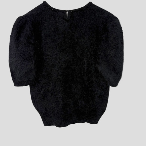 Alison H. Angora Blend Sweater Top Floral Appliqué L Black Cloud Knit Gothcore - Picture 7 of 10